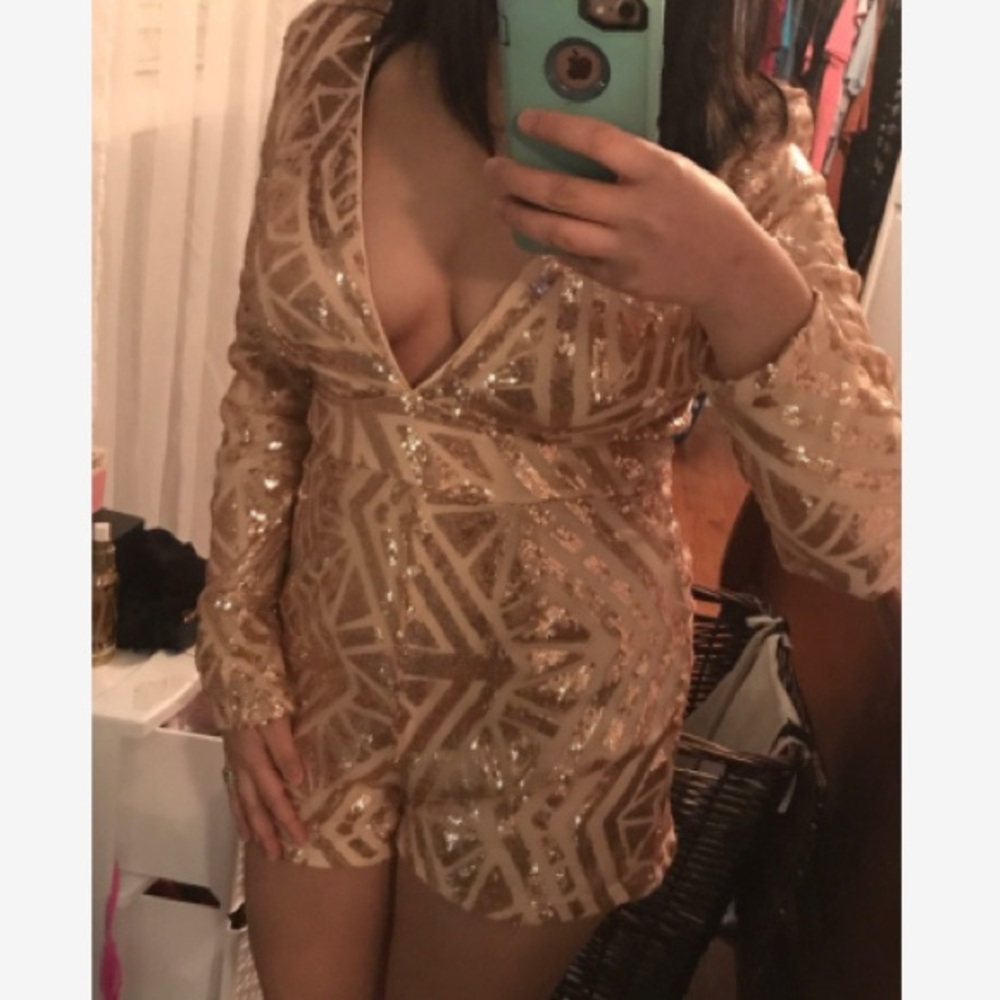 Sequin rose gold romper